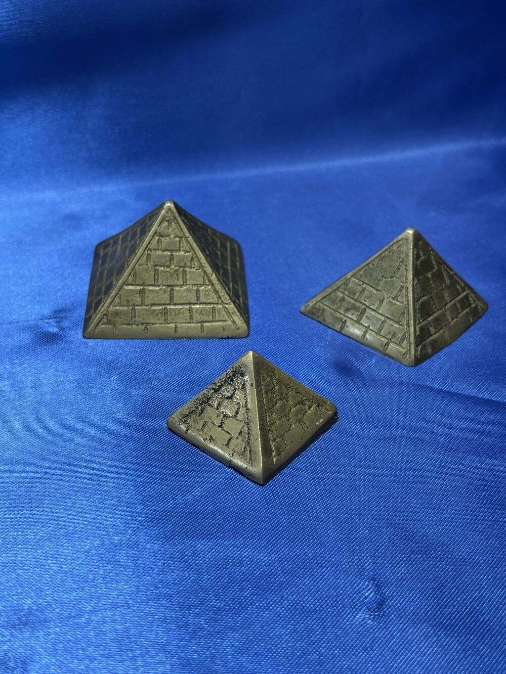 Vintage Set of Three Different Sizes Solid Brass Egyptian Pyramids